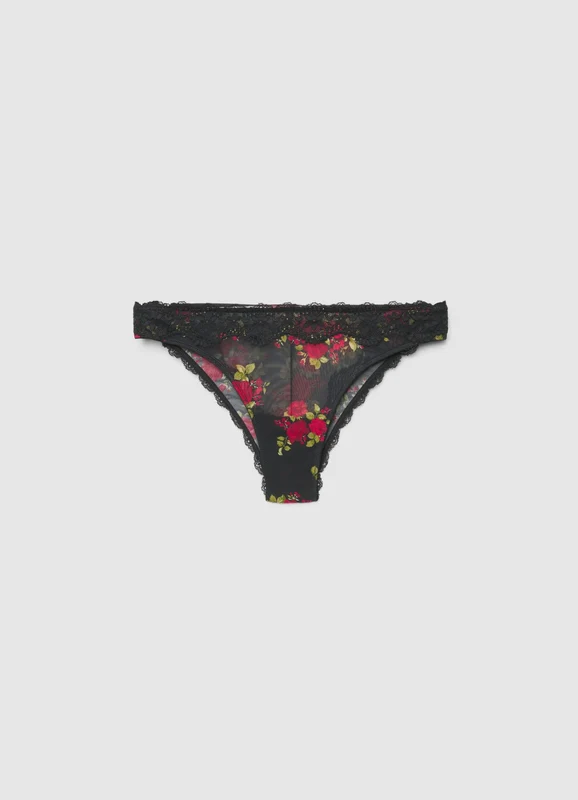 Slip brasiliana in mesh con stampa floreale S