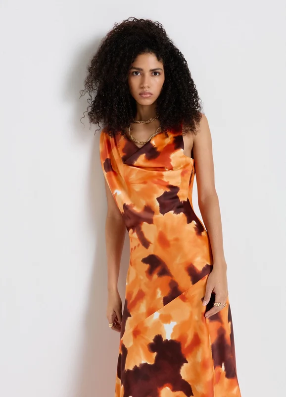 Vestito monospalla similsatin con stampa tie-dye XL