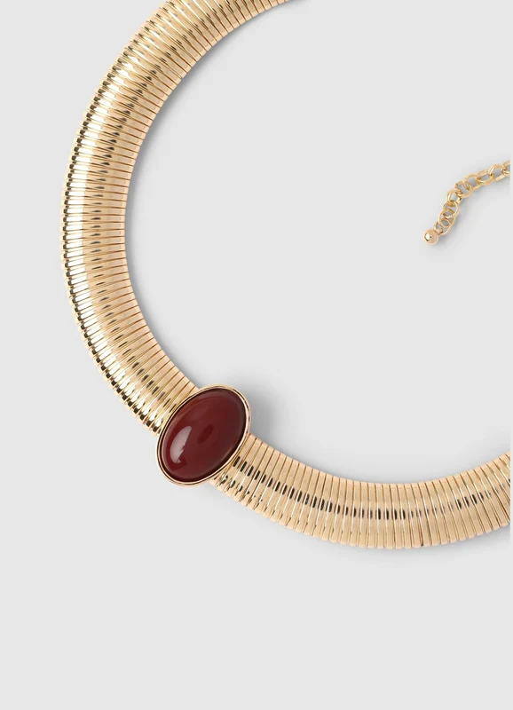 Collana girocollo con pietra ovale TU