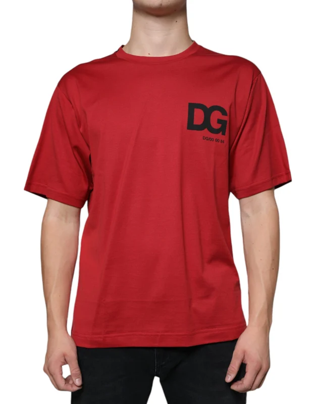 Dolce & Gabbana Red Cotton DG Logo Print Crew Neck T-shirt IT48 | M