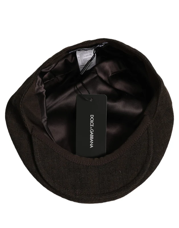 Dolce & Gabbana Men Brown Cotton Flat Cloth Newsboy Cap Hat 60 cm|XL