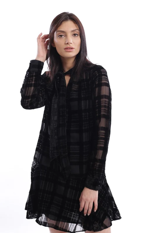 שמלת טקסטורה פסים נשים BLACK / XS