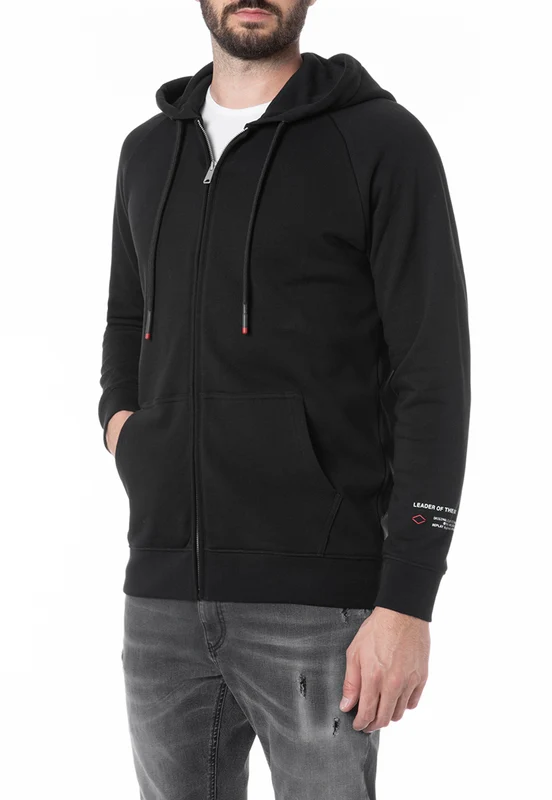 סווטשירט קפוצ'ון עם רוכסן לגברים בצבע שחור BLACK / S