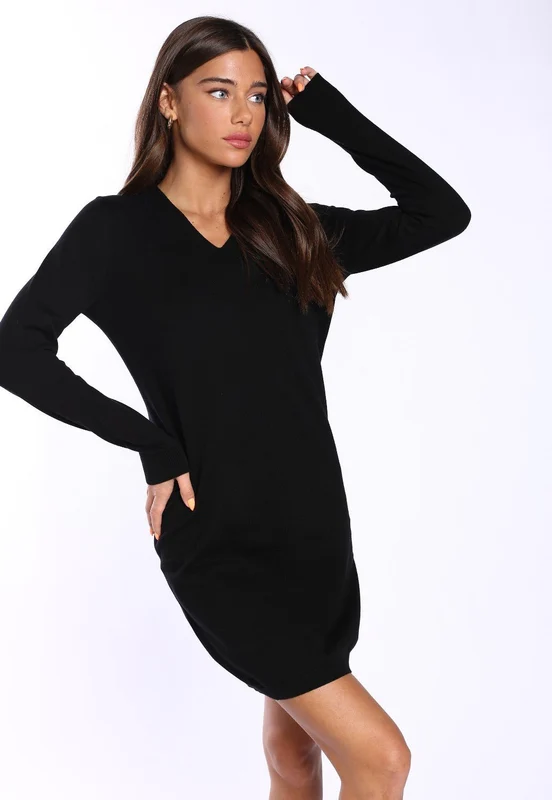 שמלת סריג פתח וי נשים BLACK / XXS