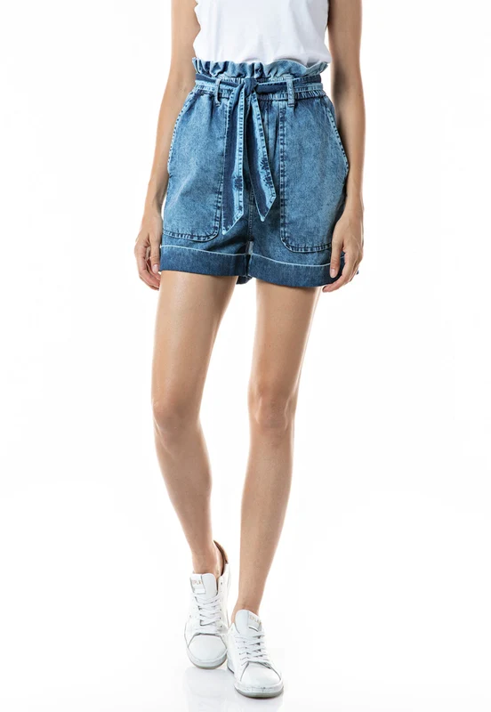 מכנסיים קצרים לנשים עם חגורת קשירה BLUE / 27
