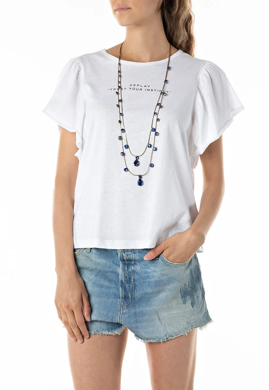 חולצה טי שירט כותנה קצרה נשים WHITE / XXS