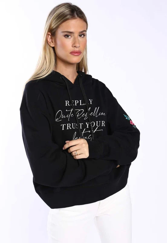 קפוצ'ון עם לוגו פרח בחזה נשים BLACK / S