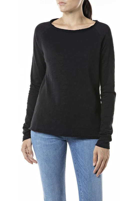טי שירט כותנה ארוך נשים BLACK / L
