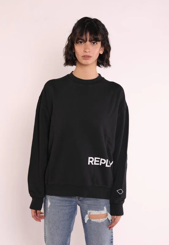 סווטשירט עם לוגו בצד נשים BLACK / XS