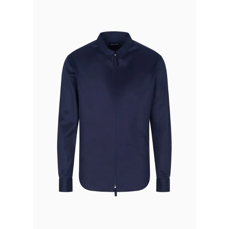 Camisa Slim Fit em Algodão com Fechamento por Zíper Azul Grisalho - 41 IT - 51 BR