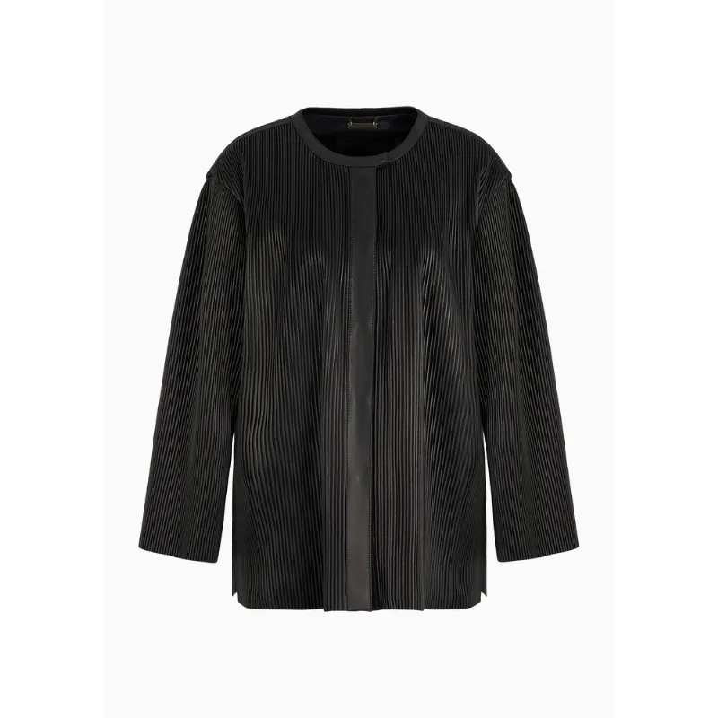 Jaqueta em Couro Nappa Plissado Preto - 40 IT - 38 BR