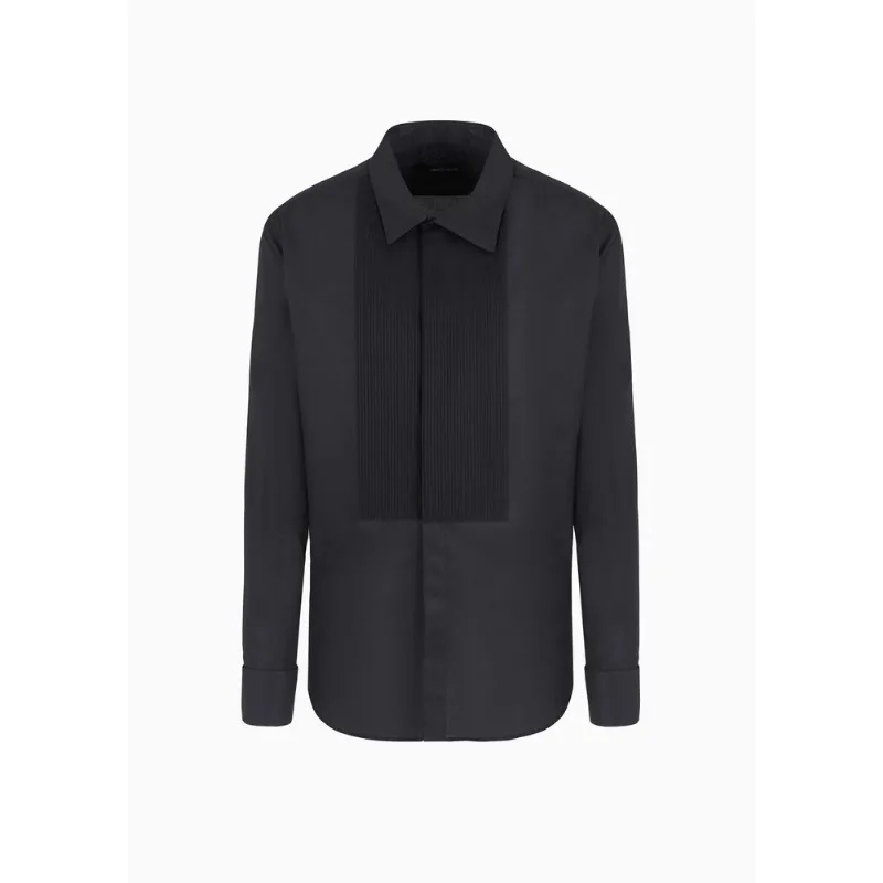 Camisa Smoking em Algodão com Detalhe Plissado Preto - 39 IT - 49 BR