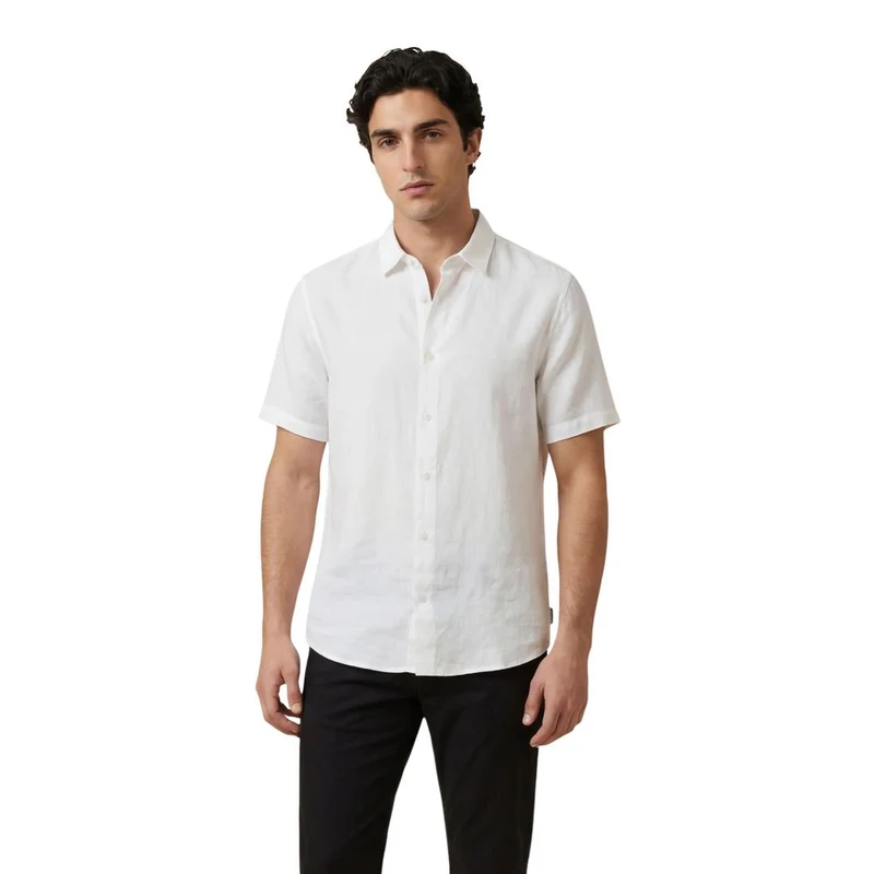 Armani Exchange White Linen Shortsleeve Shirt IT44 | S