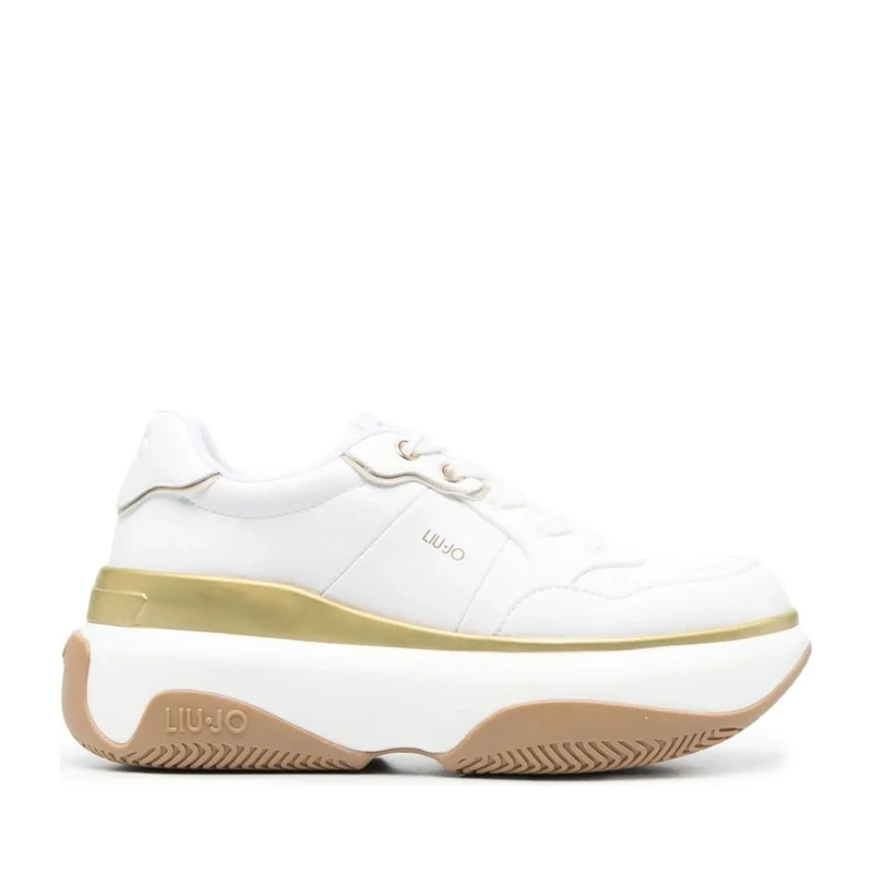 Liu Jo White June 16 Metallic Gold Accent Chunky Sneakers EU 38