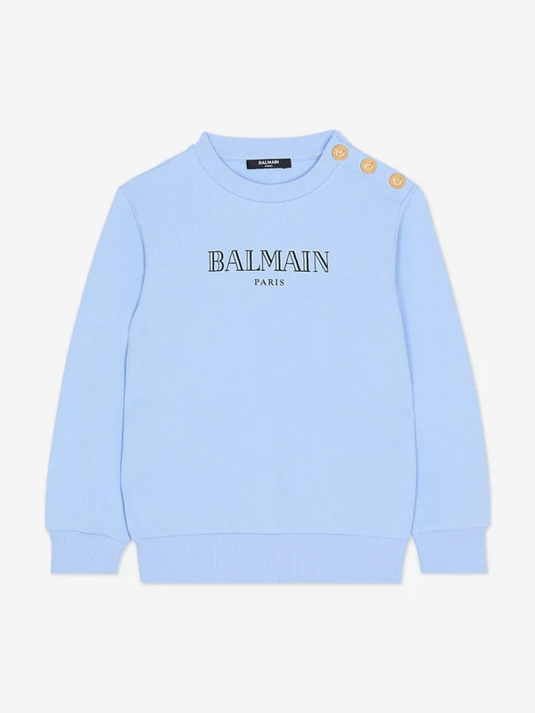 Balmain Kids Logo Sweatshirt in Blue Blue / 6 Yrs