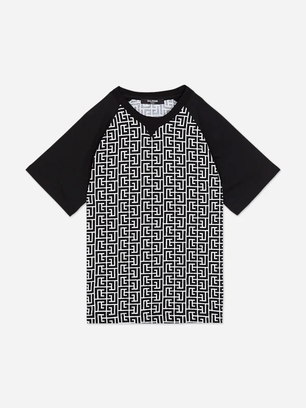 Balmain Boys Monogram Logo T-Shirt in Black Black / 12 Yrs