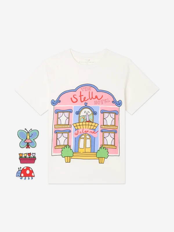 Stella McCartney Girls Bug Hotel T-Shirt With Detachable Appliques in Ivory Ivory / 6 Yrs