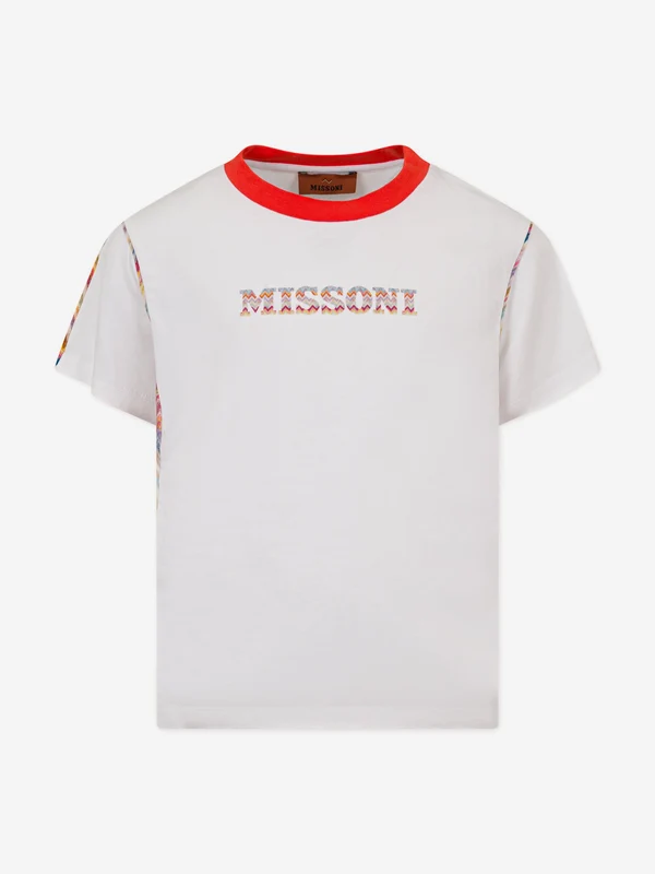 Missoni Girls Zigazg Logo T-Shirt in White White / 4 Yrs