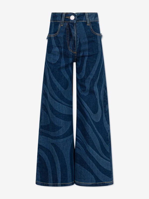 PUCCI Girls Marmo Wide Leg Jeans in Blue Blue / 8 Yrs