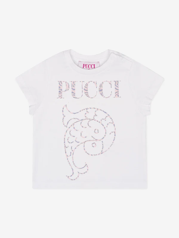 PUCCI Baby Girls Fish Logo T-Shirt in White White / 36 Mths