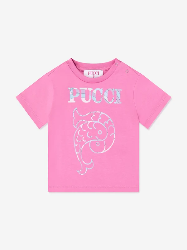 PUCCI Baby Girls Fish Logo T-Shirt in Pink Pink / 3 Mths