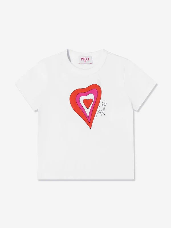PUCCI Girls Heart Print T-Shirt in White White / 10 Yrs