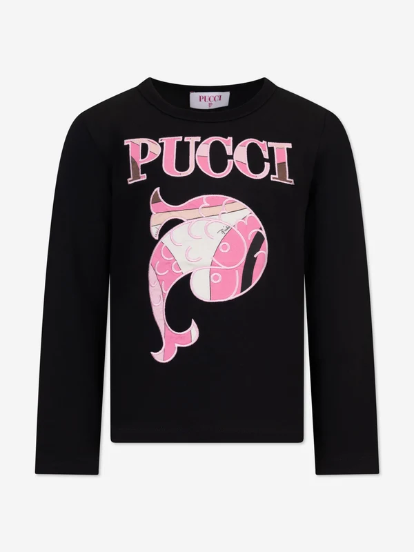 PUCCI Girls Fish Logo T-Shirt in Black Black / 12 Yrs
