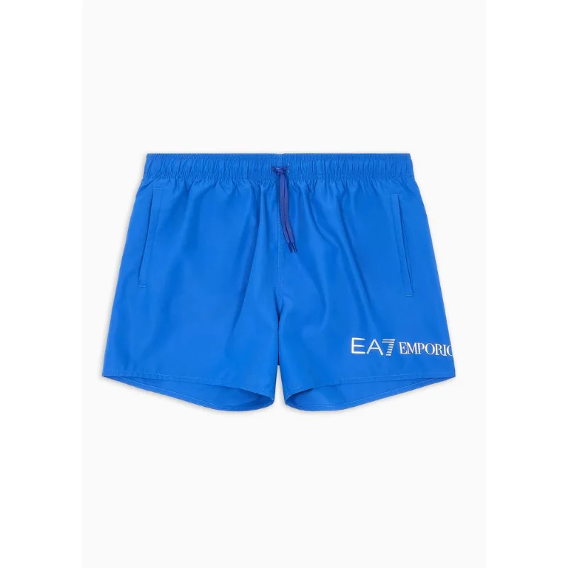 Shorts de Banho com Logo por Extenso Azul - M