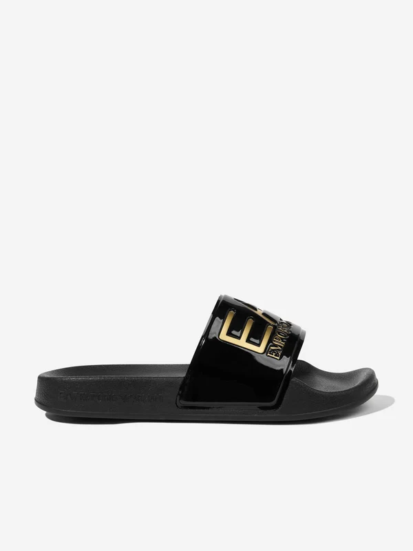EA7 Emporio Armani Boys Logo Sliders in Black Black / EU 34 UK 2
