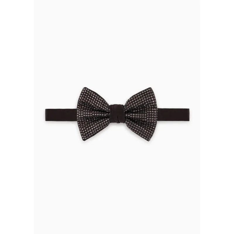 Gravata Borboleta Seda e Strass Preto - U