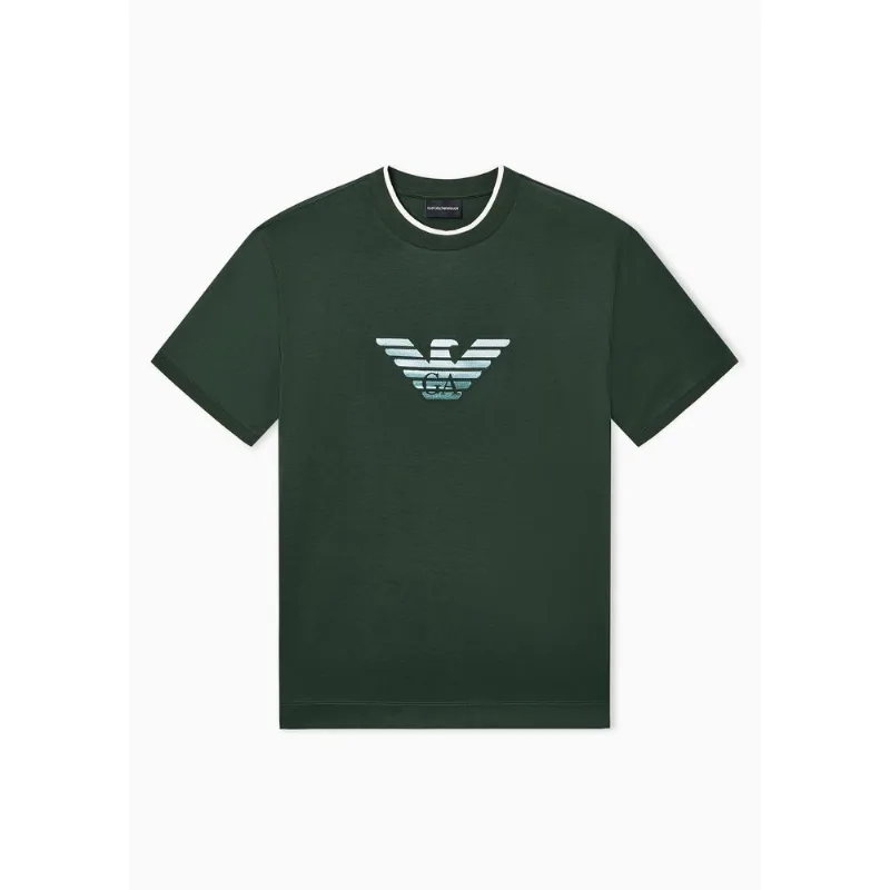Camiseta Slim Fit em Malha com Bordado Degradê Verde - M