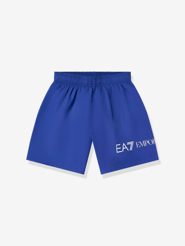 EA7 Emporio Armani Boys Extended Logo Swim Shorts in Blue Blue / 16 Yrs