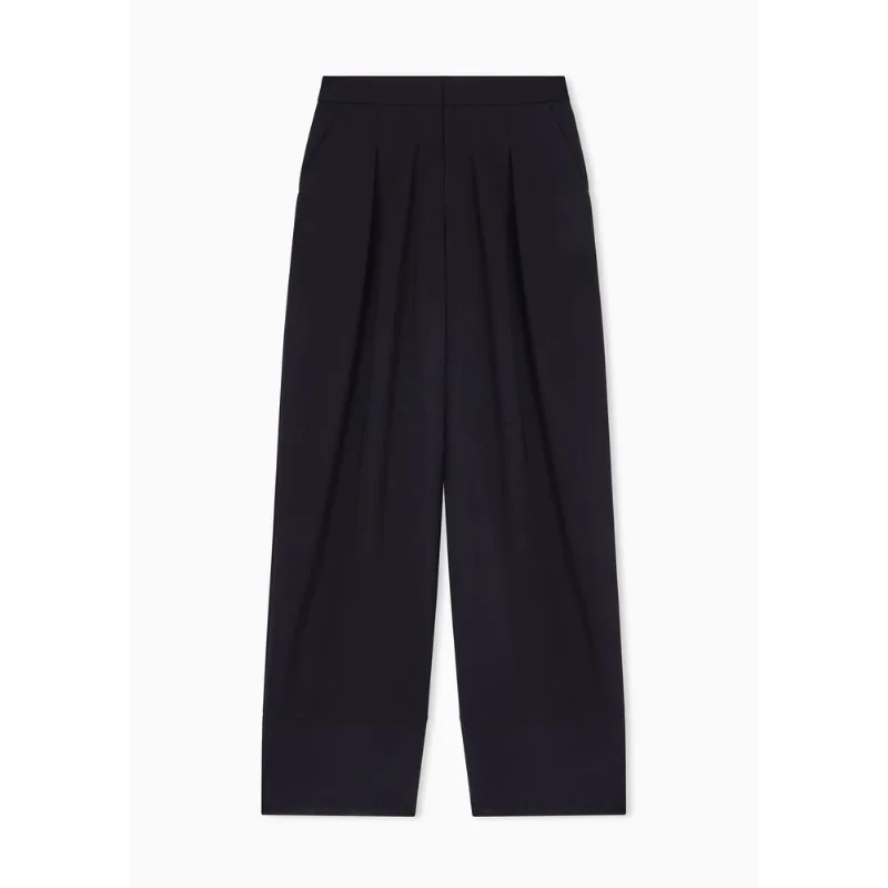 Calça com Pregas em Malha Interlock Travel Essentials Preto - S
