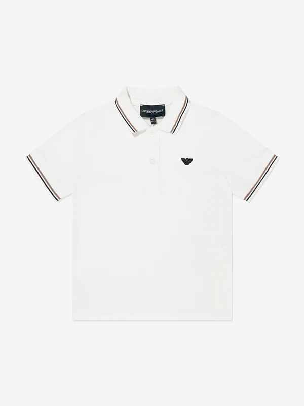 Emporio Armani Boys Eagle Logo Polo Shirt in White White / 6 Yrs