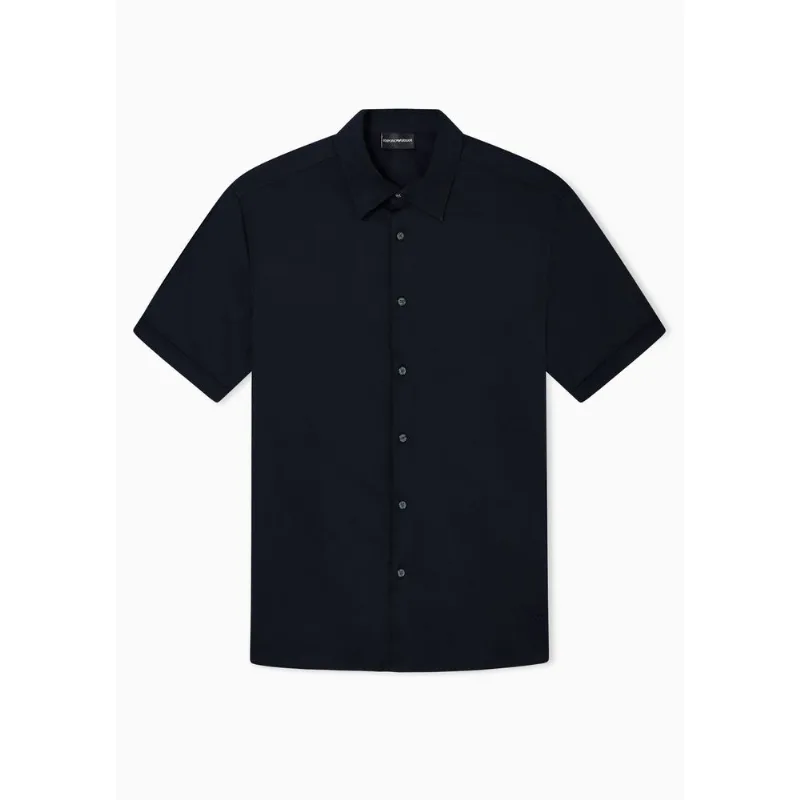 Camisa de Manga Curta em Algodão Pima Azul Marinho - XL