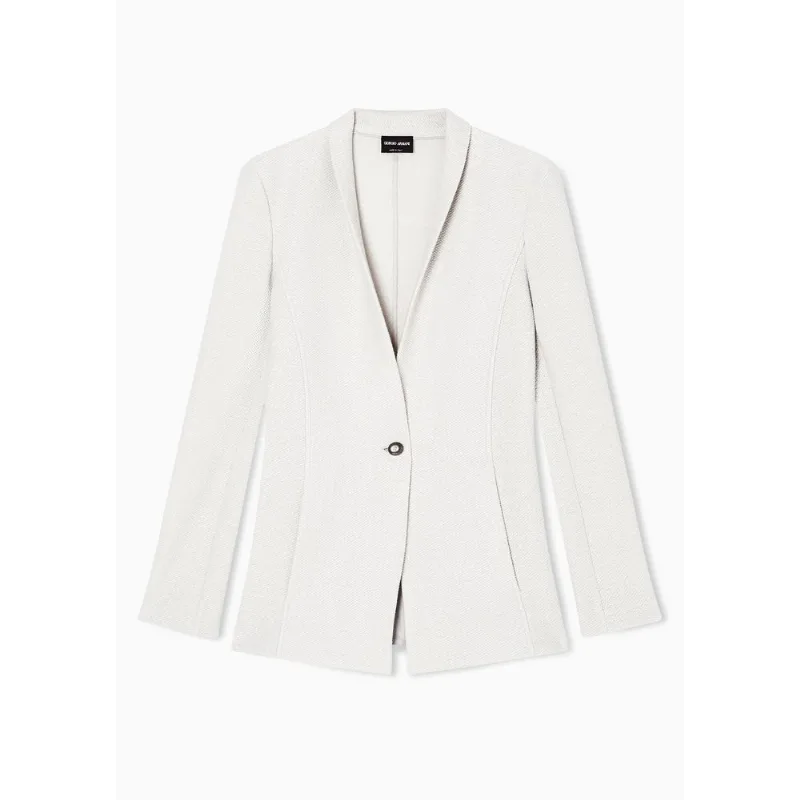 Blazer em Jersey de Ráfia de um Botão Bege - 44 IT - 42 BR