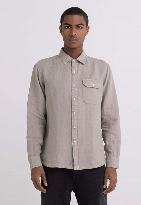 חולצה מכופתרת עם כיס חזה גברים GRAY / XXL