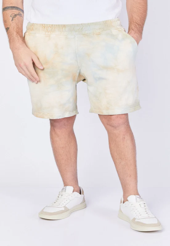 מכנסיים קצרים לגברים בצבע קרם בהדפס טאי דאי BEIGE / 3XL