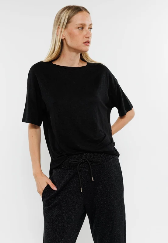 טי שירט קצרה אוברסייז נשים BLACK / XS