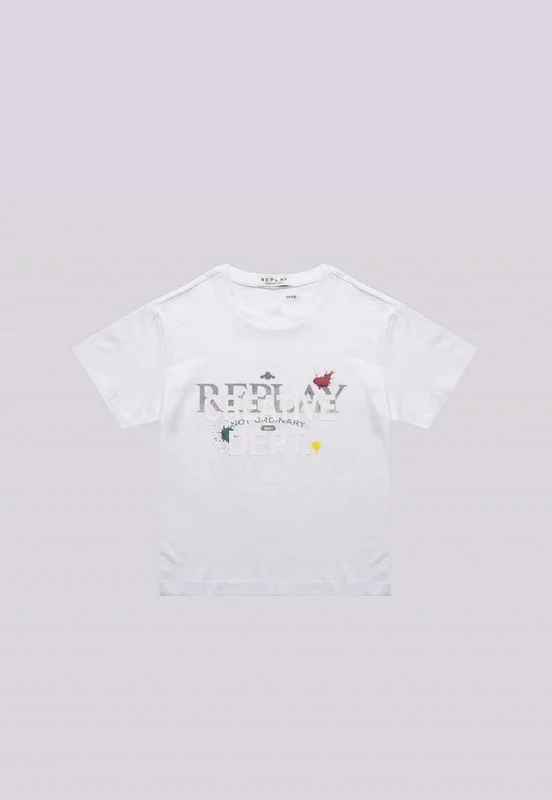 טי שירט קצרה עם הדפס ילד ילדים WHITE / 4