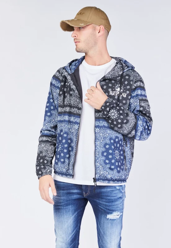 מעיל רוח פייזלי גברים WHITE / XL