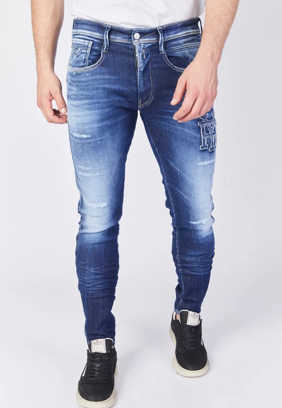 ג'ינס Slim Fit BRONNY עם פאץ' אותיות דנים גברים BLUE / 34