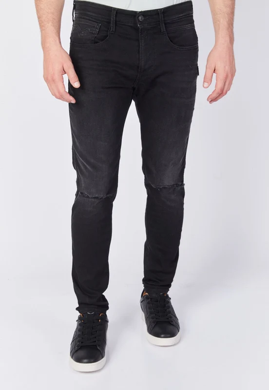 ג'ינס Slim Fit BRONNY עם קרעים בברכיים גברים BLACK / 29
