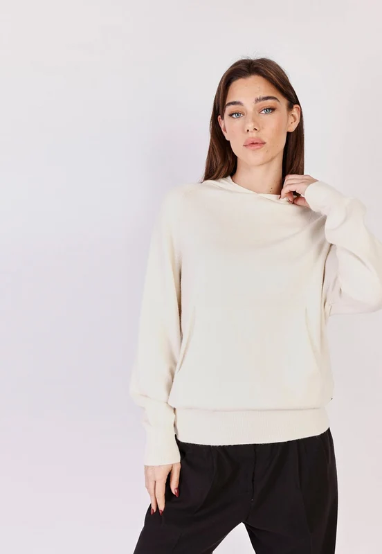 סווטשירט קפוצ'ון סריג נשים WHITE / M