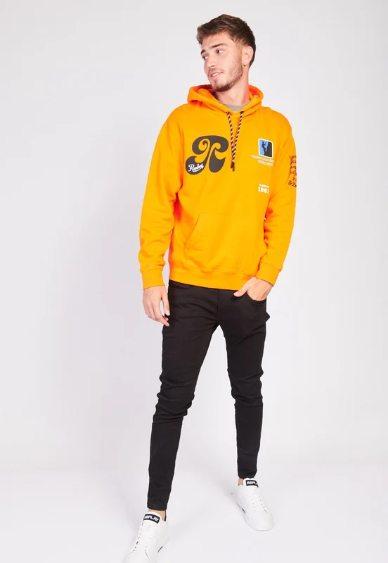 סווטשירט קפוצ'ון אר גברים ORANGE / S
