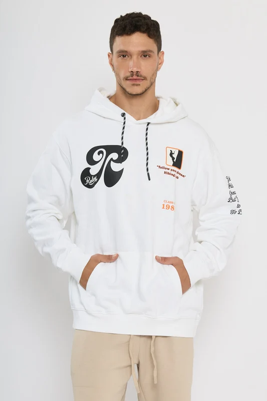 סווטשירט קפוצ'ון אר גברים WHITE / L