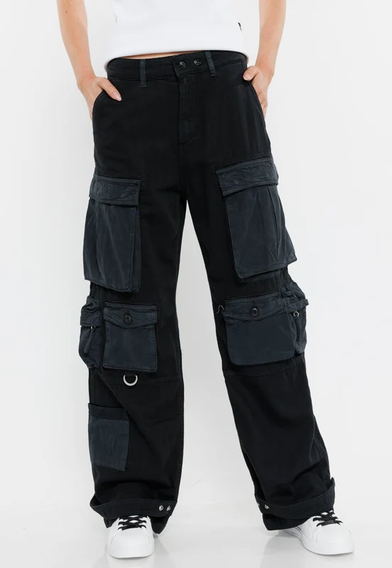 מכנסי קרגו רחבים נשים BLACK / 29