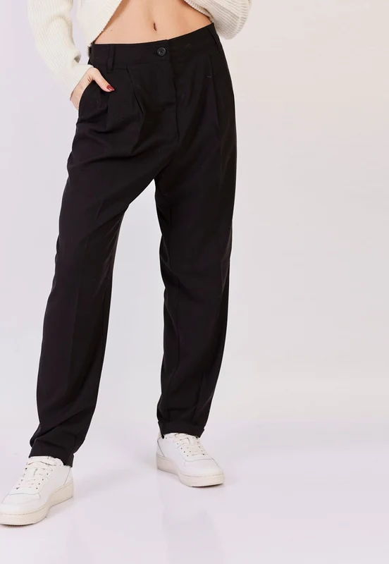 מכנסי בלון עם קפלים נשים BLACK / 28