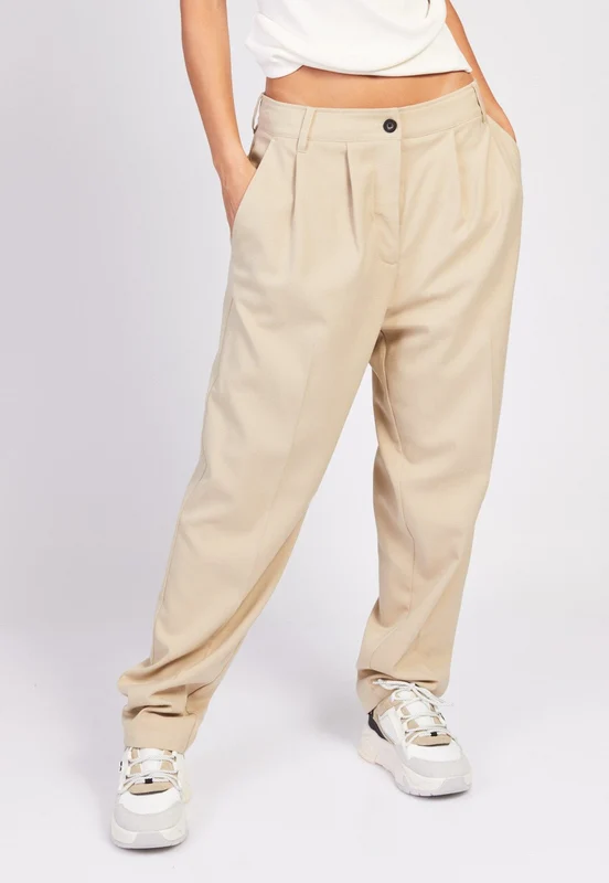 מכנסי בלון עם קפלים נשים BEIGE / 28