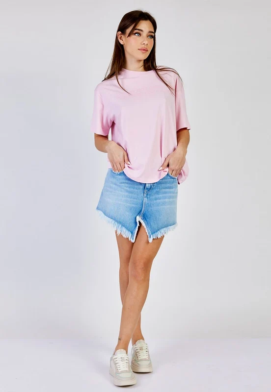 טי שירט כיתוב Oversize נשים PINK / S